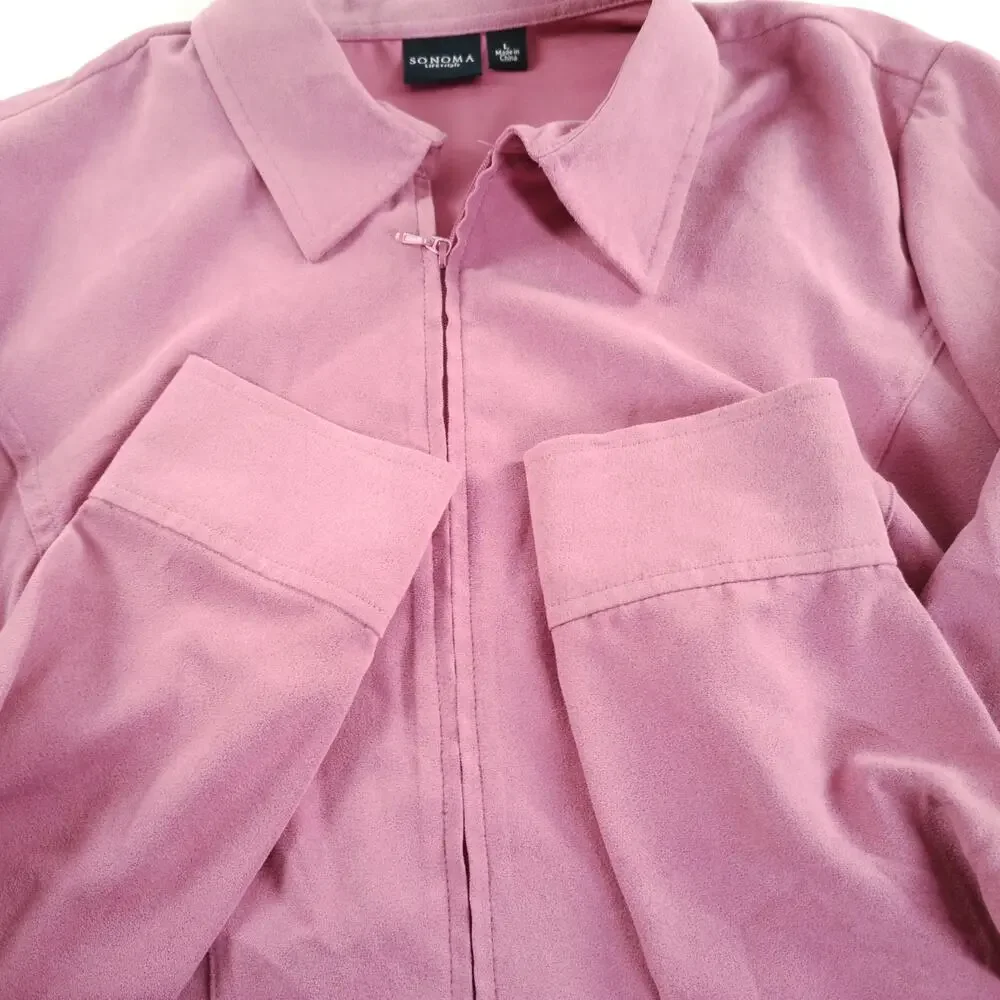 Sonoma Life + Style Women's Pink Faux Suede Zip Front Jacket Large